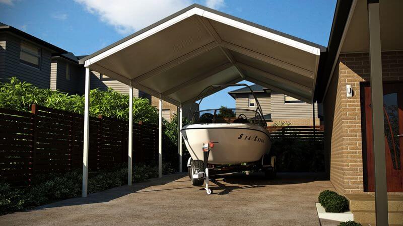 Carport with a speed boat